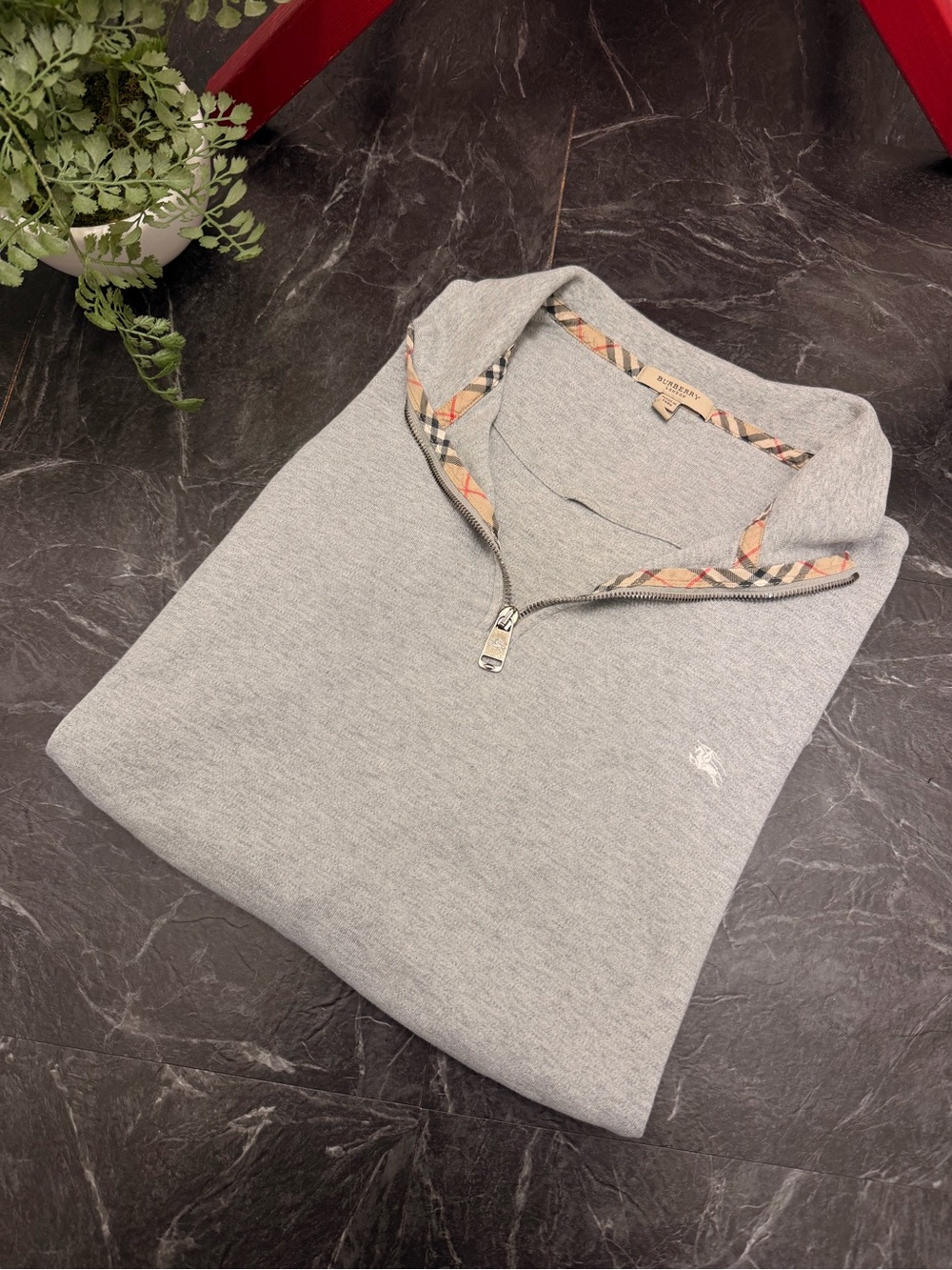 Burberry - Check Trim Quarter Zip - Grey - Size M - Preowned